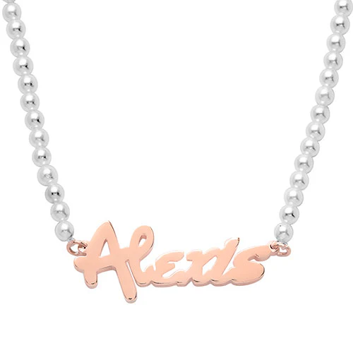 Bold Script Name Shell Pearl Necklace - Image 5