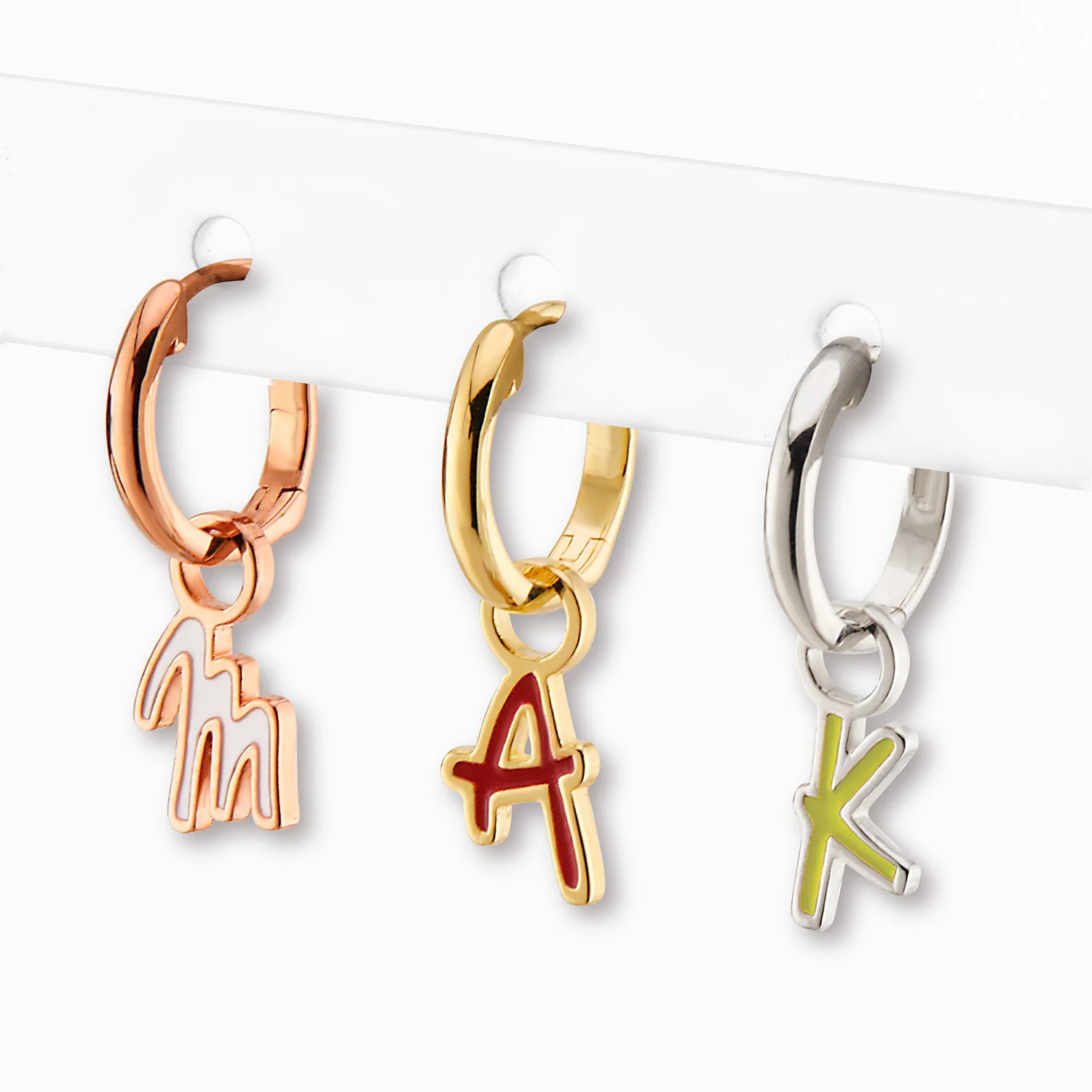 Bold Uppercase Initial Enamel Huggie Hoop Earrings