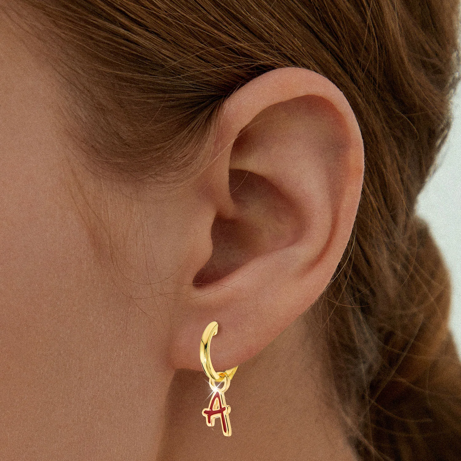 Bold Uppercase Initial Enamel Huggie Hoop Earrings - Image 4