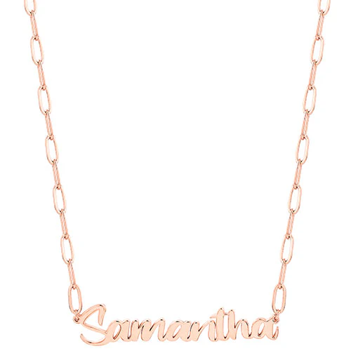 Brush Script Name Paper Clip Chain Necklace - Image 6