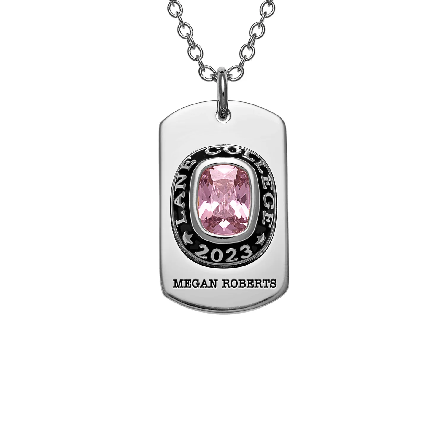 Women's CELEBRIUM Personalized Cushion Cut Birthstone Graduation Dog Tag Pendant