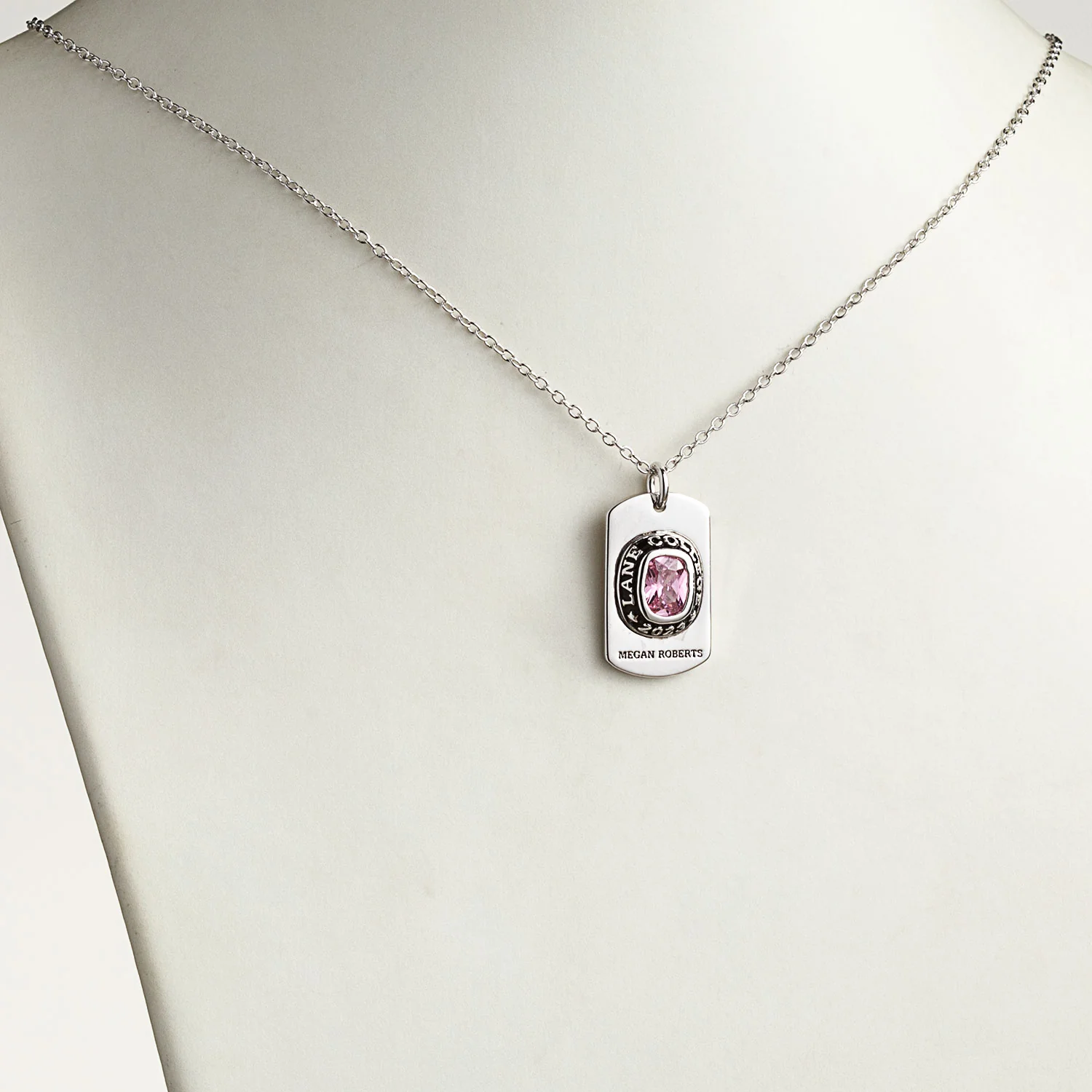 Women's CELEBRIUM Personalized Cushion Cut Birthstone Graduation Dog Tag Pendant - Image 2