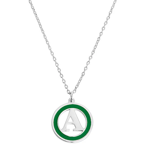 Circle with Enamel Frame and Initial Necklace - Image 2
