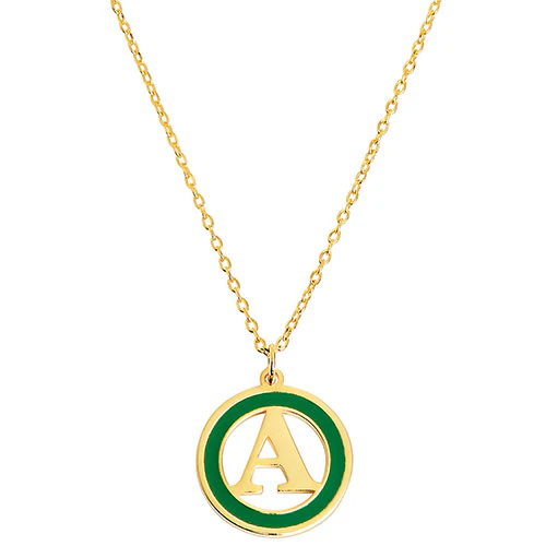 Circle with Enamel Frame and Initial Necklace - Image 4