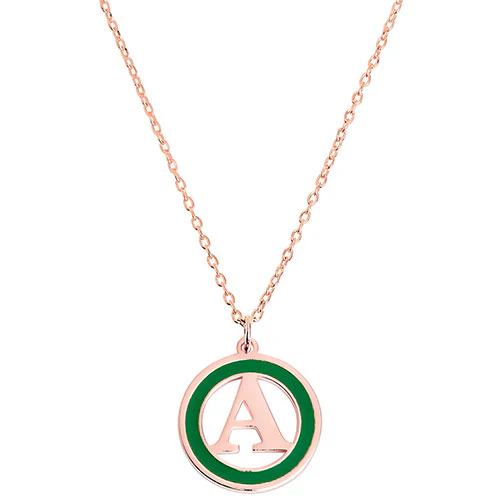 Circle with Enamel Frame and Initial Necklace - Image 6