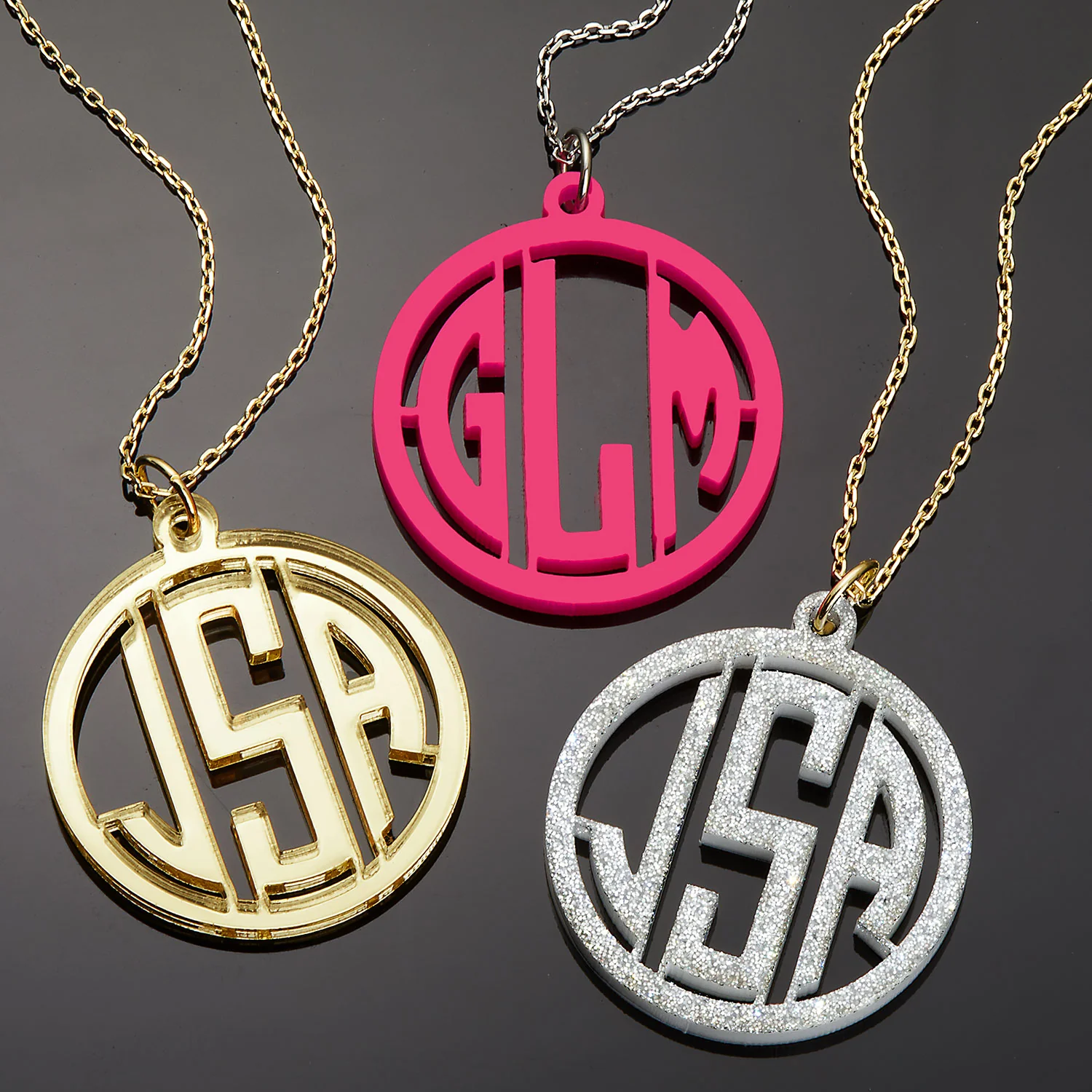 Classic Round Acrylic Monogram Pendant Necklace - Image 3