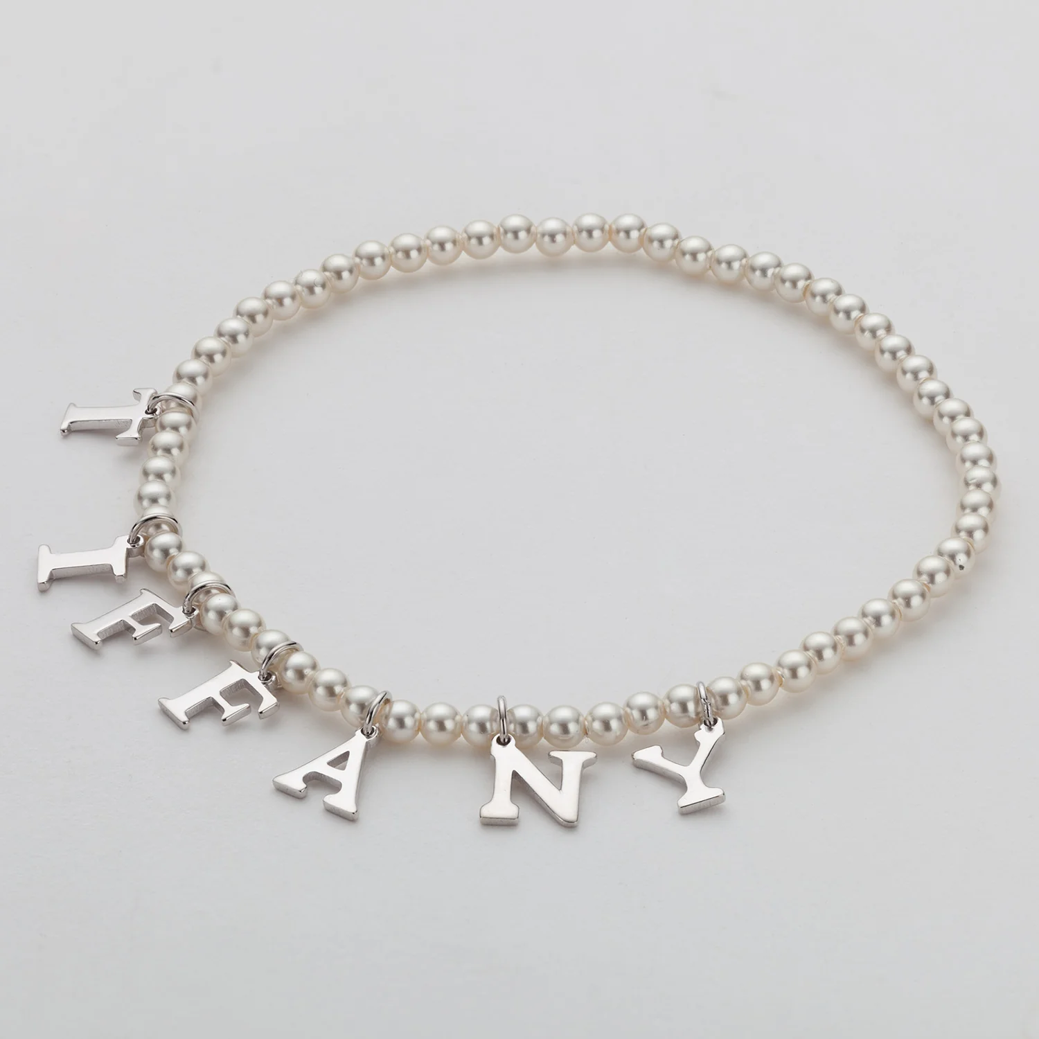 Sterling Silver Name Stretch Bracelet with Pearls - Image 2