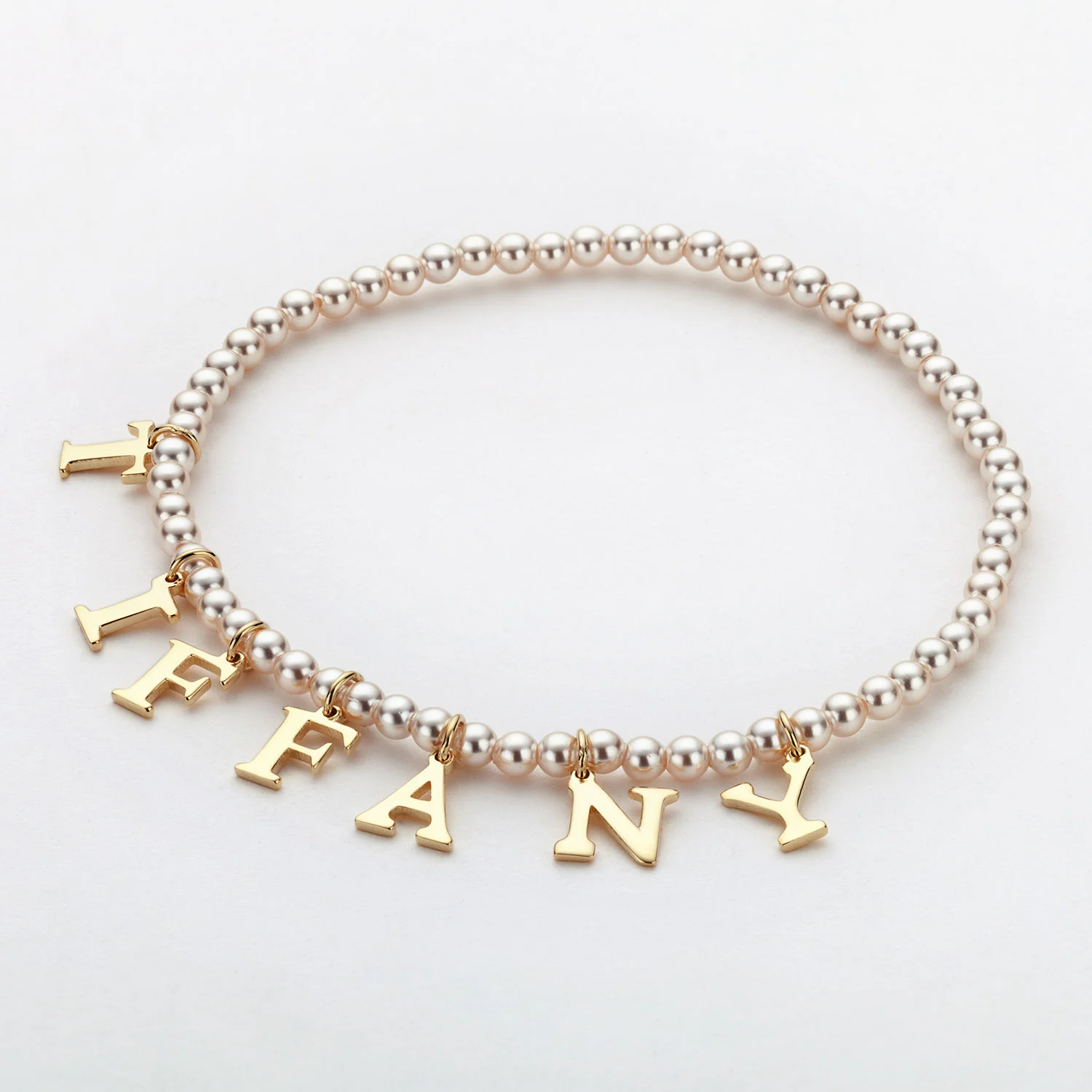 Classic Uppercase Letter Name Stretch Bracelet with Pearls - Image 4