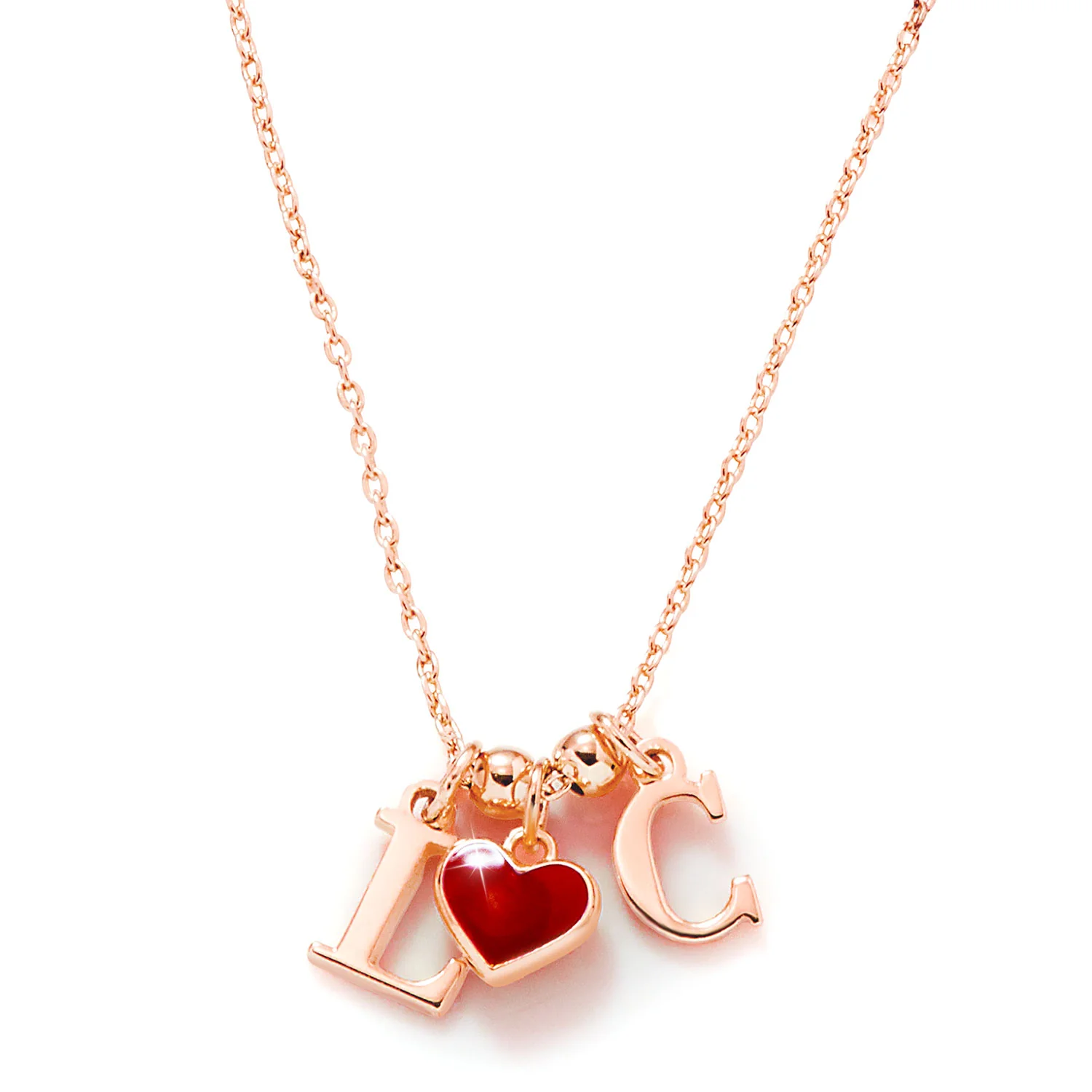 Couple's Initial and Enamel Heart Charm Cluster Necklace - Image 5