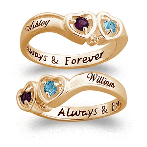 Couple's Name & Birthstone Heart Ring with Diamond Accent - Image 2