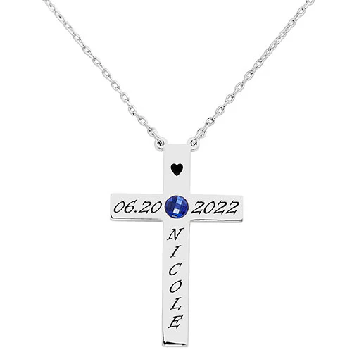Commemorative Cross Birthstone Necklace - Image 2