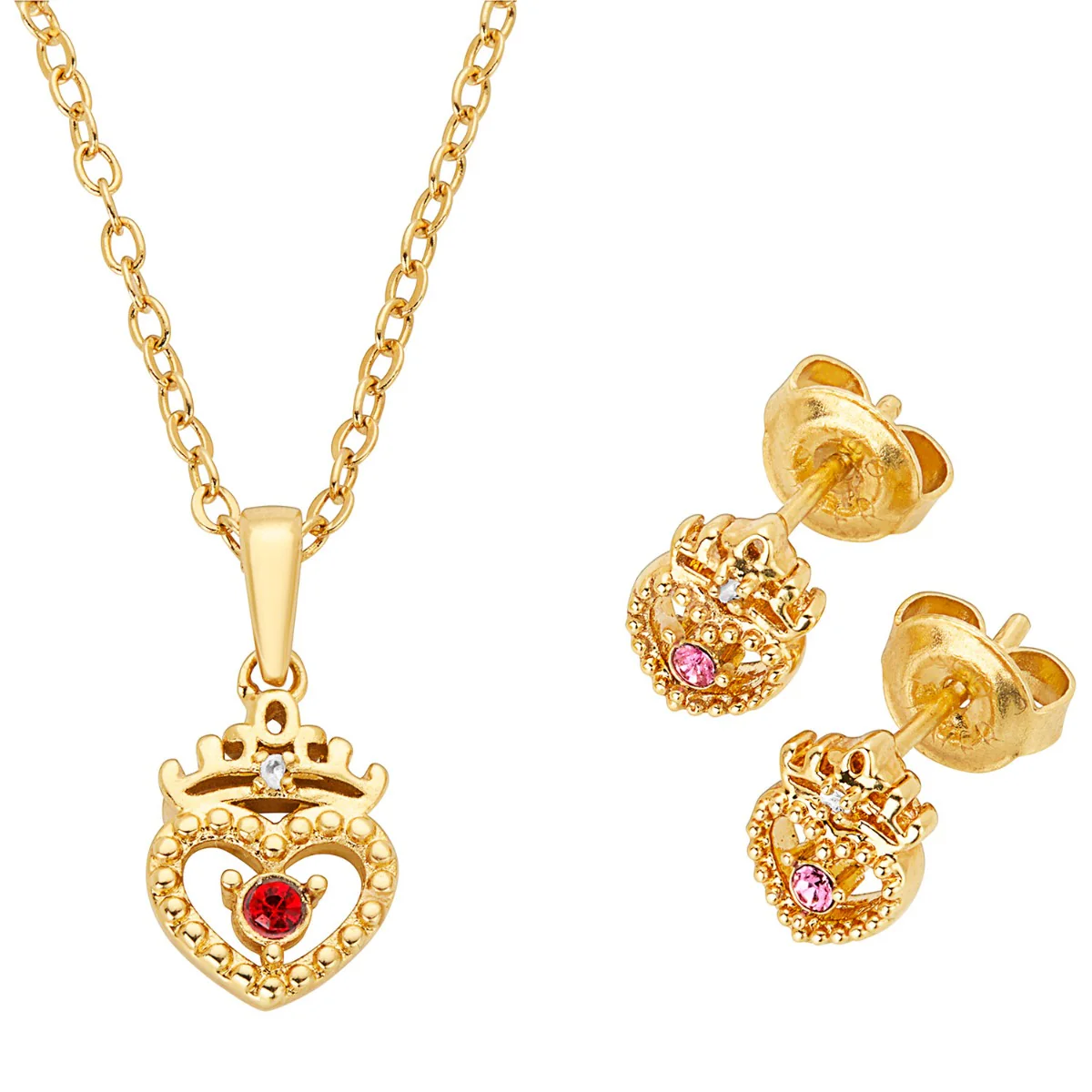 Crown Heart Birthstone and Diamond Necklace and Earring Set - Image 5