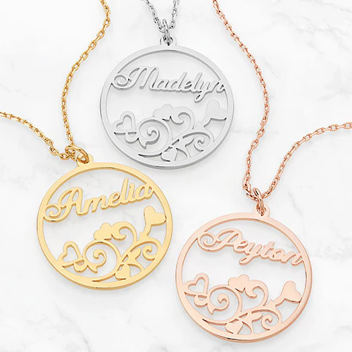 Scrolling Hearts Name Necklace
