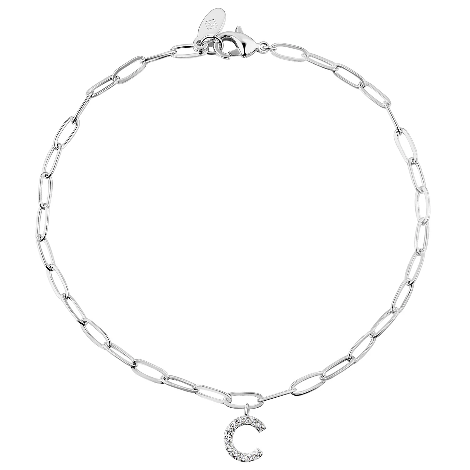 CZ Initial Charm Paperclip Chain Bracelet - Image 2