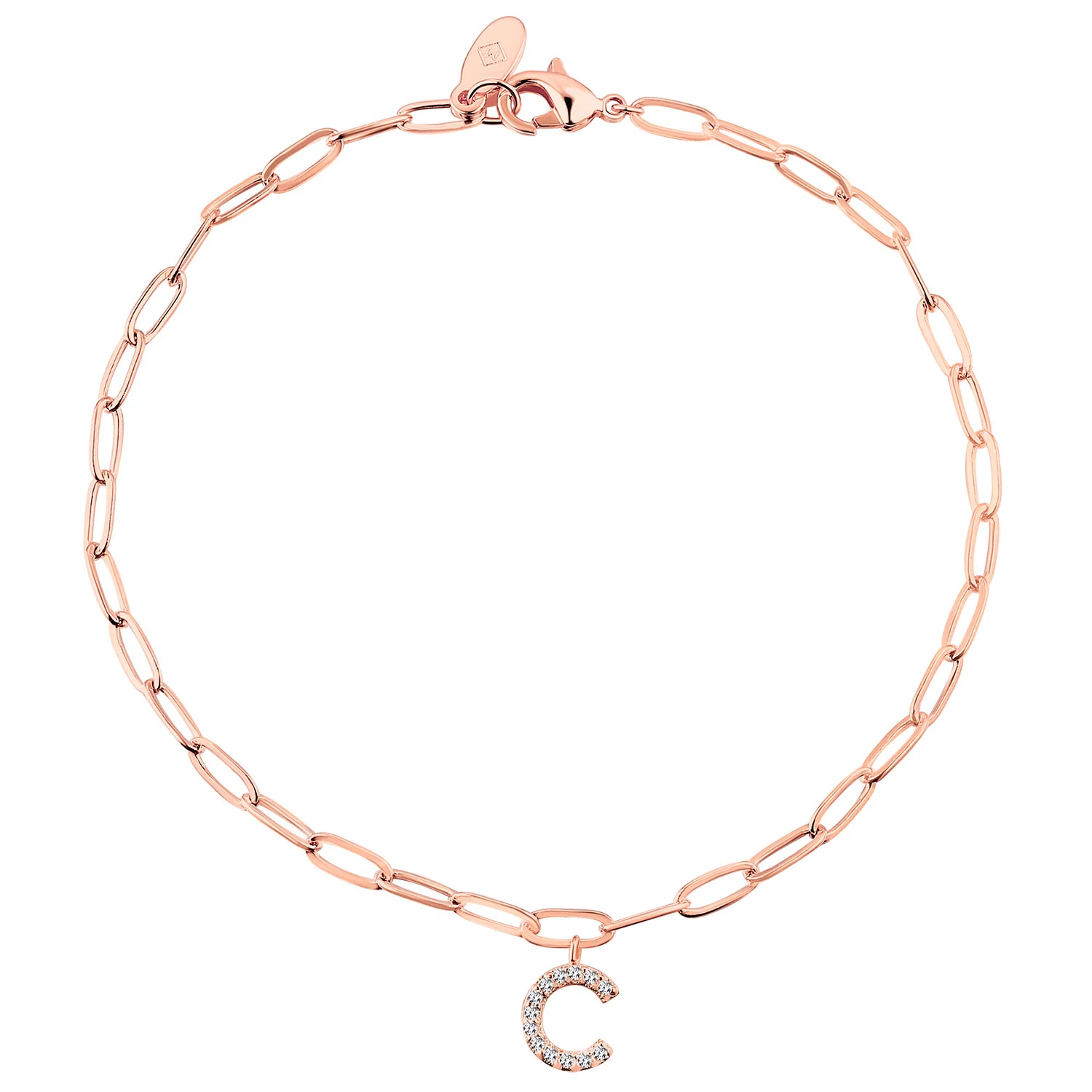 CZ Initial Charm Paperclip Chain Bracelet - Image 4