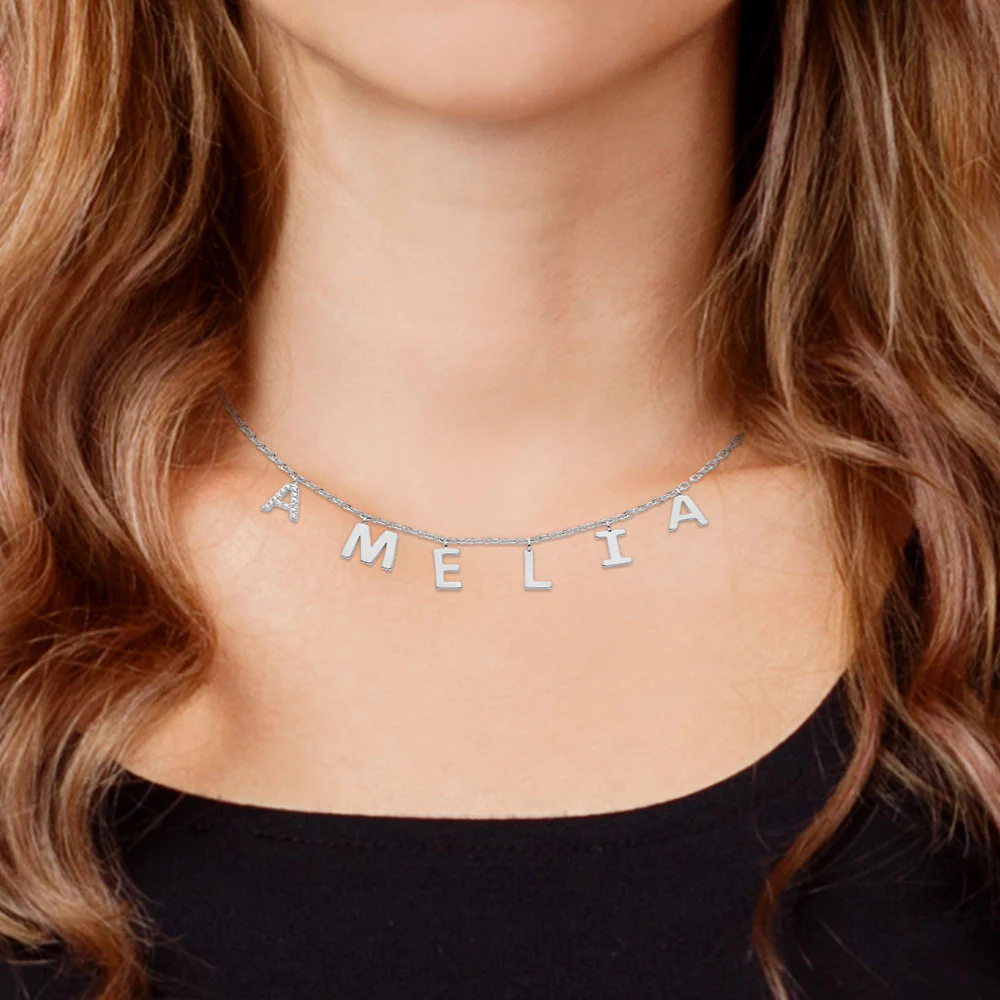 Dainty Name Choker with CZ Necklace - Image 5