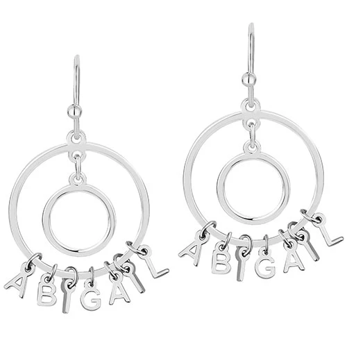 Double Circle Dainty Name Drop Earrings - Image 2