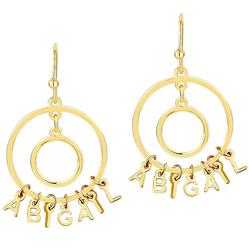 Double Circle Dainty Name Drop Earrings - Image 3