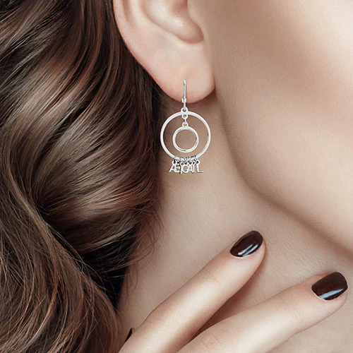 Double Circle Dainty Name Drop Earrings - Image 5