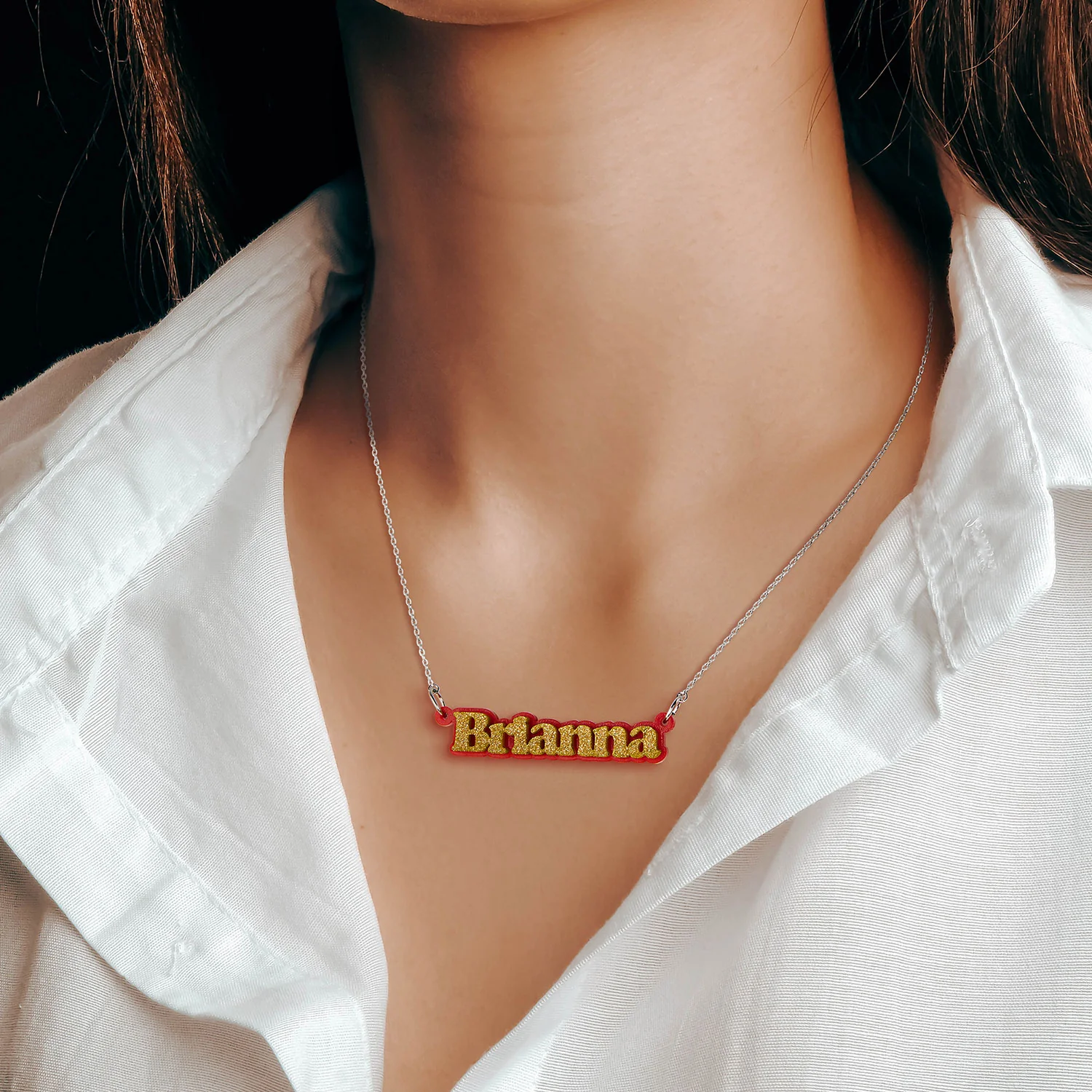 Double Color Acrylic Name Plaque Necklace - Image 3