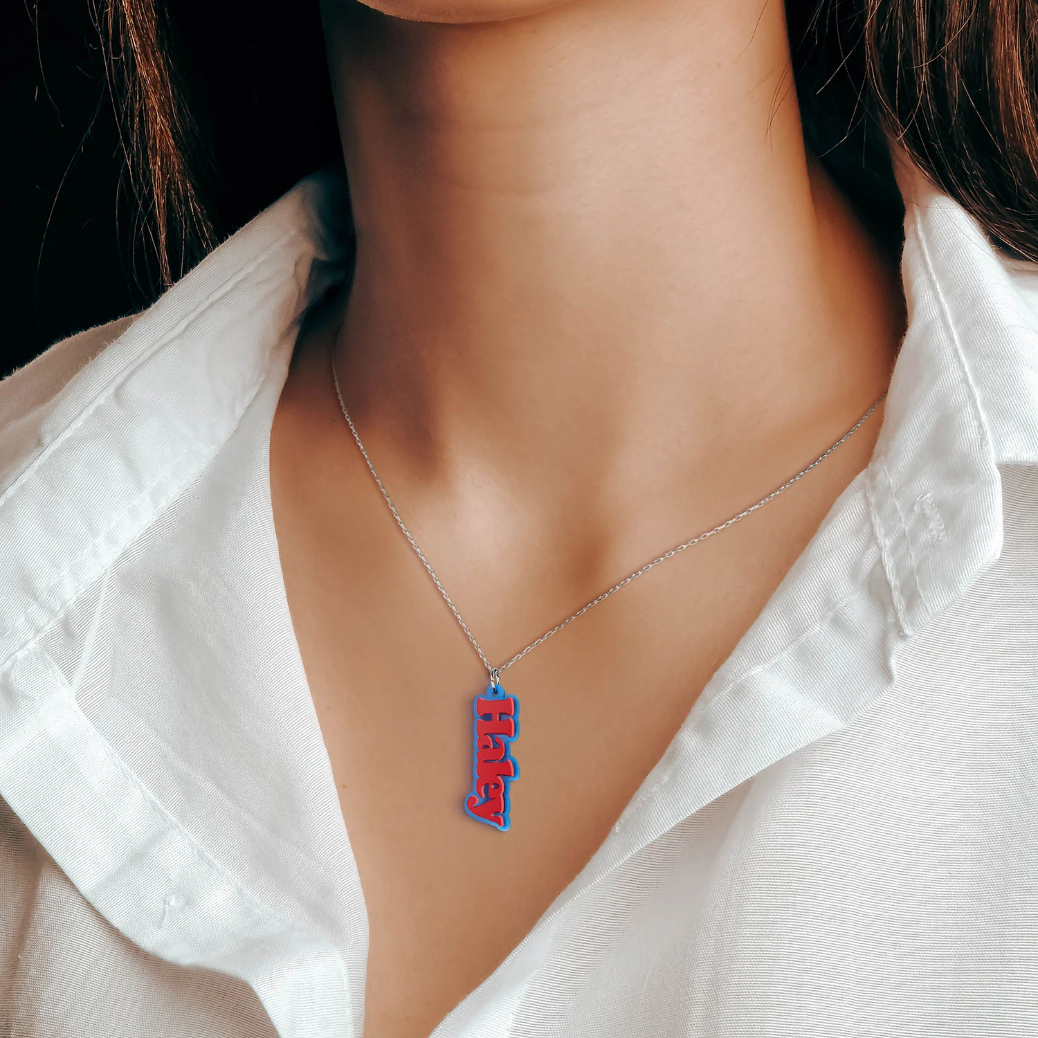 Double Color Acrylic Vertical Name Plaque Necklace - Image 3