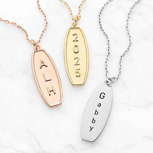 Embossed Initials with Engraving Tag Necklace - Image 8