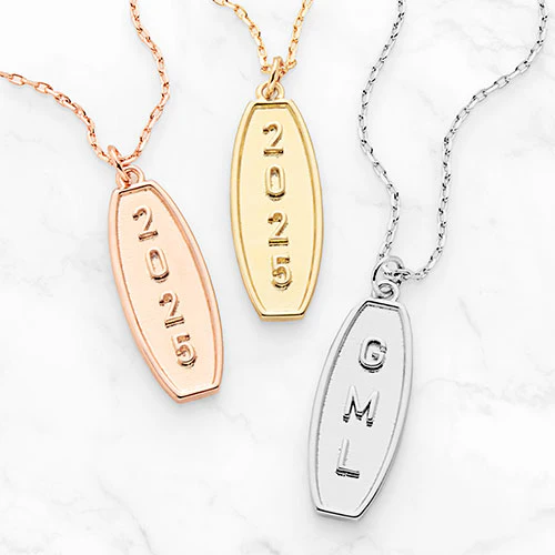Embossed Year with Engraving Tag Necklace