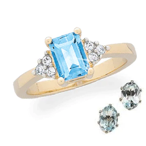 Emerald-cut Genuine Blue Topaz & Crystal Ring with Blue Topaz Studs - Clip - Image 2