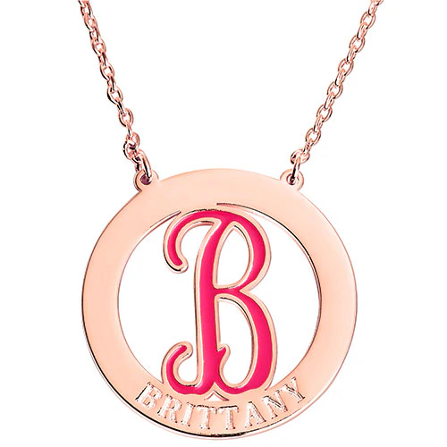 Enamel Initial and Engraved Name Disc Necklace - Image 6