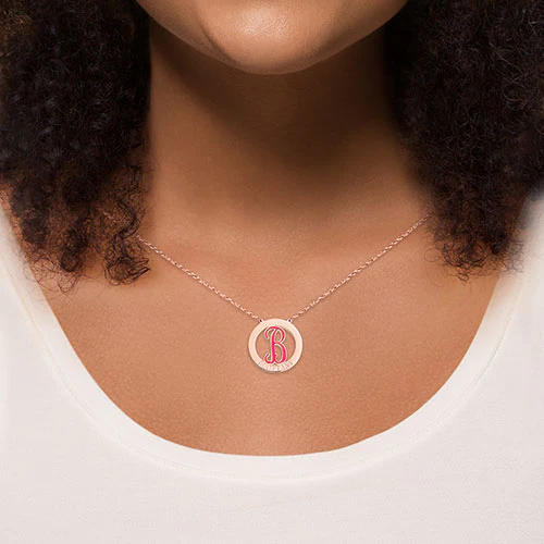 Enamel Initial and Engraved Name Disc Necklace - Image 7