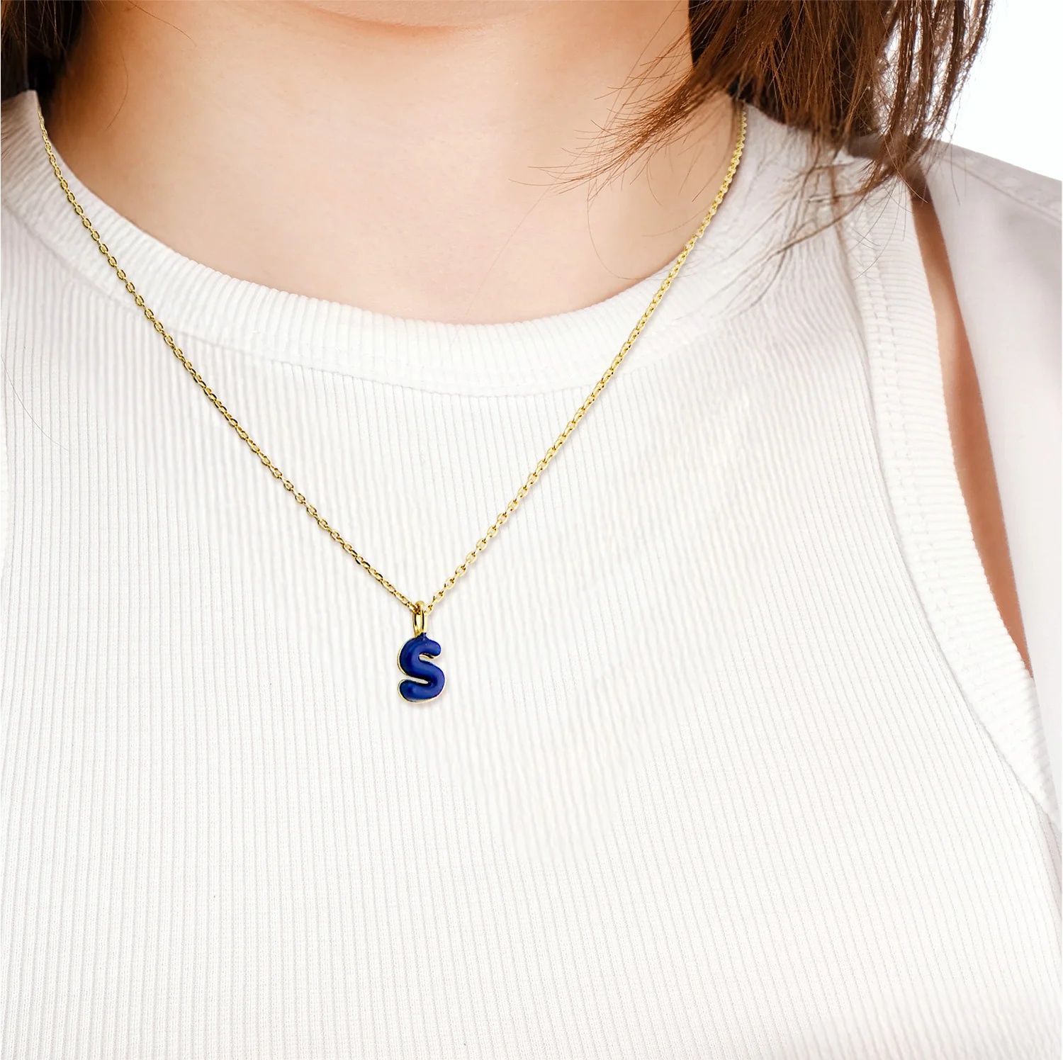 Enamel Mini Uppercase Balloon Initial Necklace - Image 2