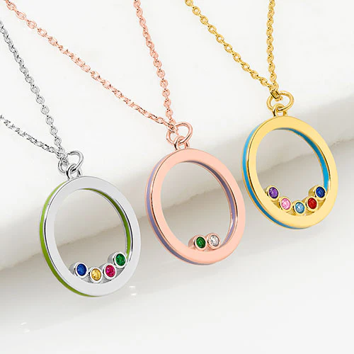 Enamel Open Circle with Birthstones Necklace - 1 to 5 stones - Image 8