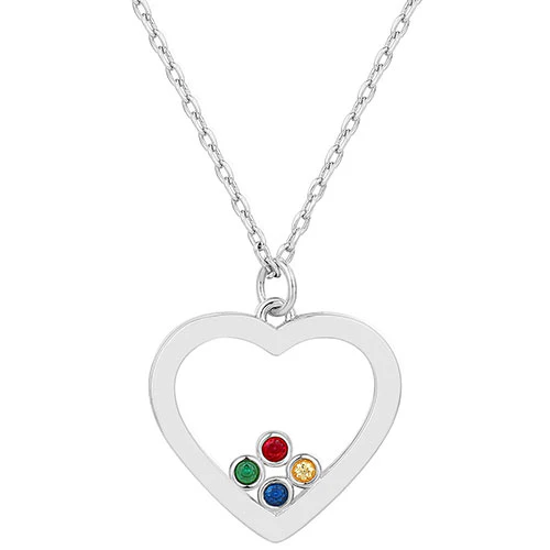 Enamel Open Heart with Birthstones Necklace - 1 to 5 stones - Image 4