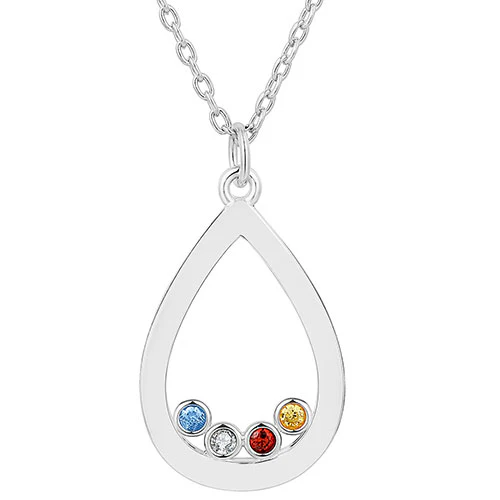 Enamel Open Teardrop with Birthstones Necklace - 1 to 5 stones - Image 4