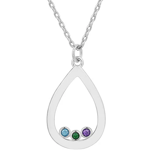 Enamel Open Teardrop with Birthstones Necklace - 1 to 5 stones - Image 5