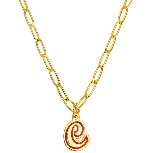 Enamel Outline Script Initial Paperclip Chain Necklace - Image 4