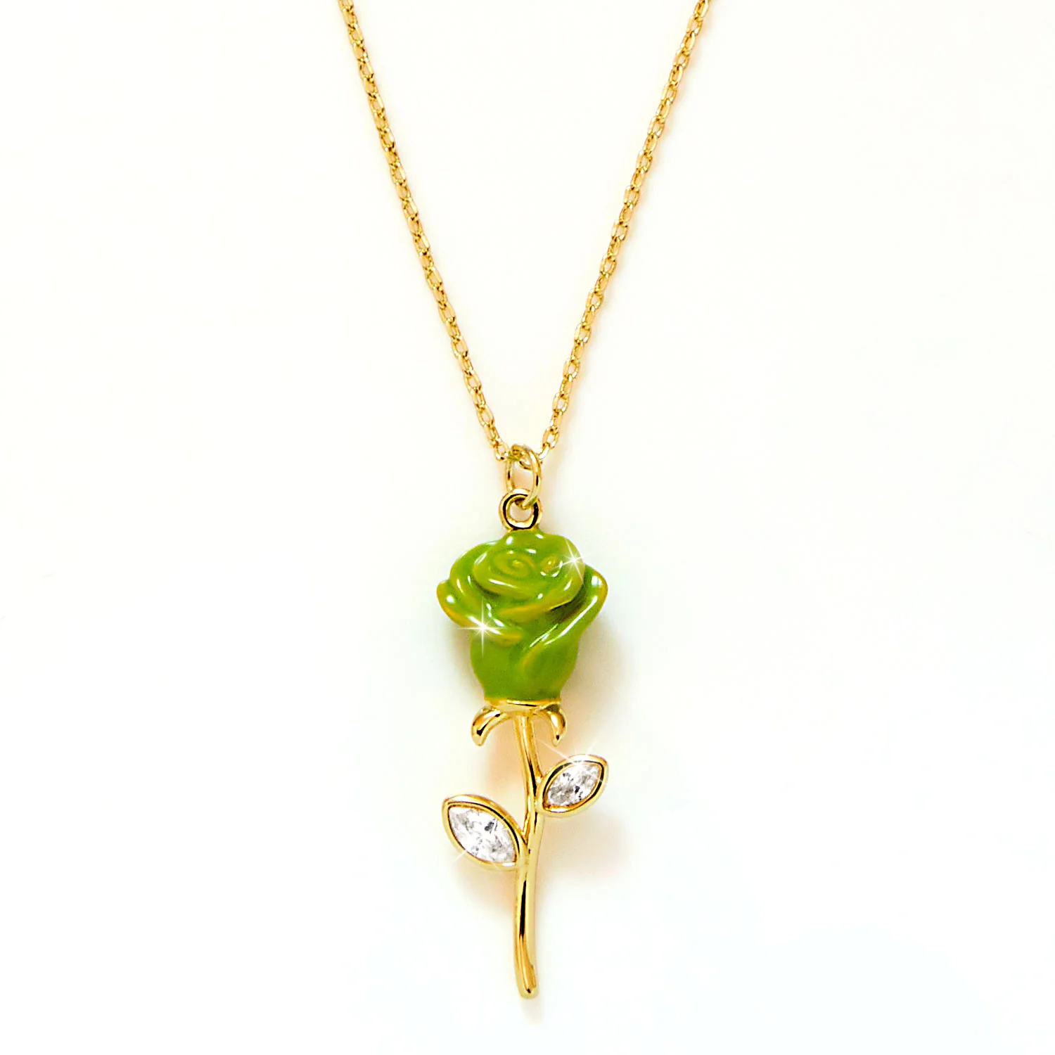 Enamel Rose with Birthstone Leaves Necklace - Image 4