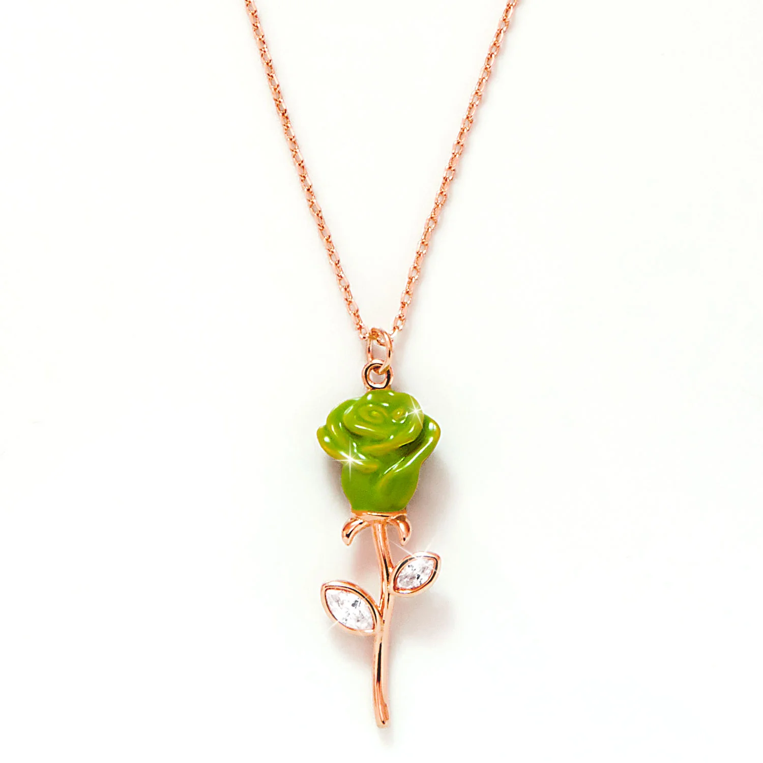 Enamel Rose with Birthstone Leaves Necklace - Image 5