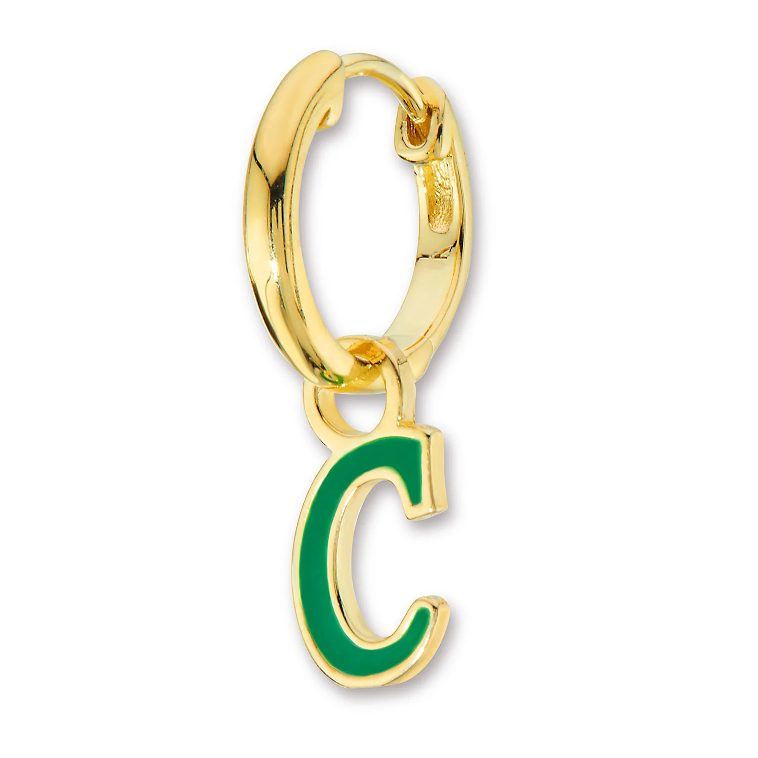 Enamel Uppercase Cursive Initial Huggie Hoop Earrings - Image 3