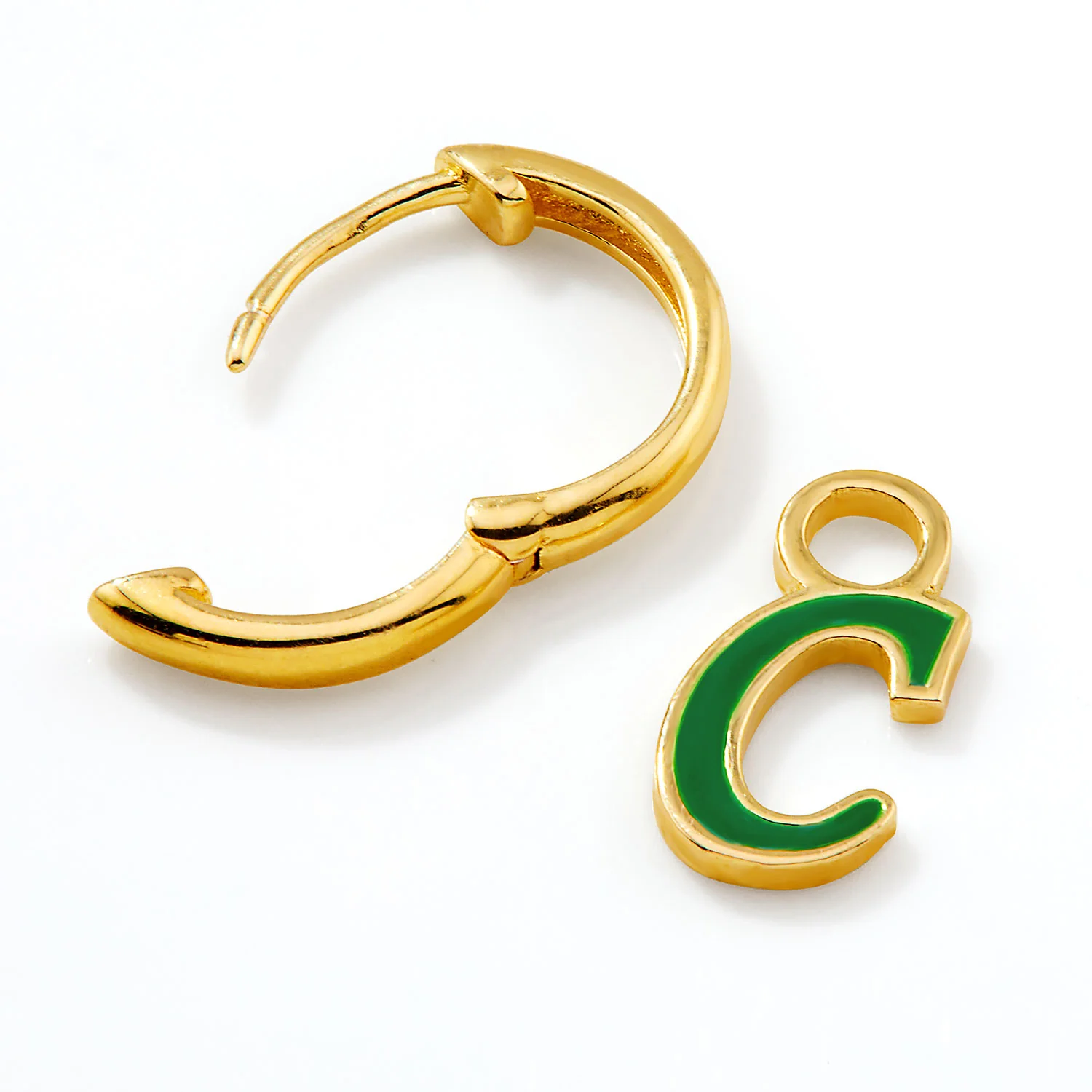 Enamel Uppercase Cursive Initial Huggie Hoop Earrings - Image 5
