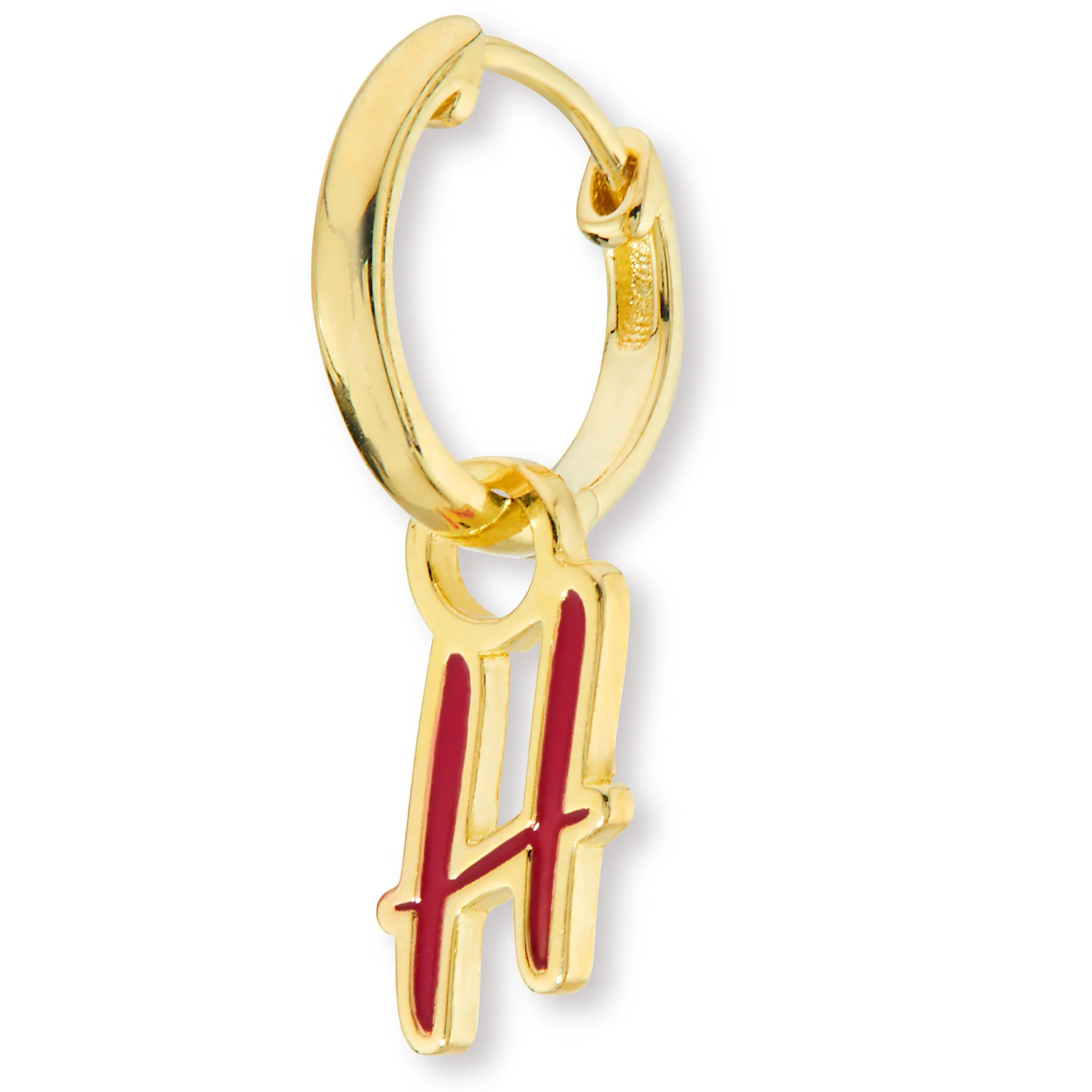 Enamel Uppercase Script Initial Huggie Hoop Earrings - Image 4
