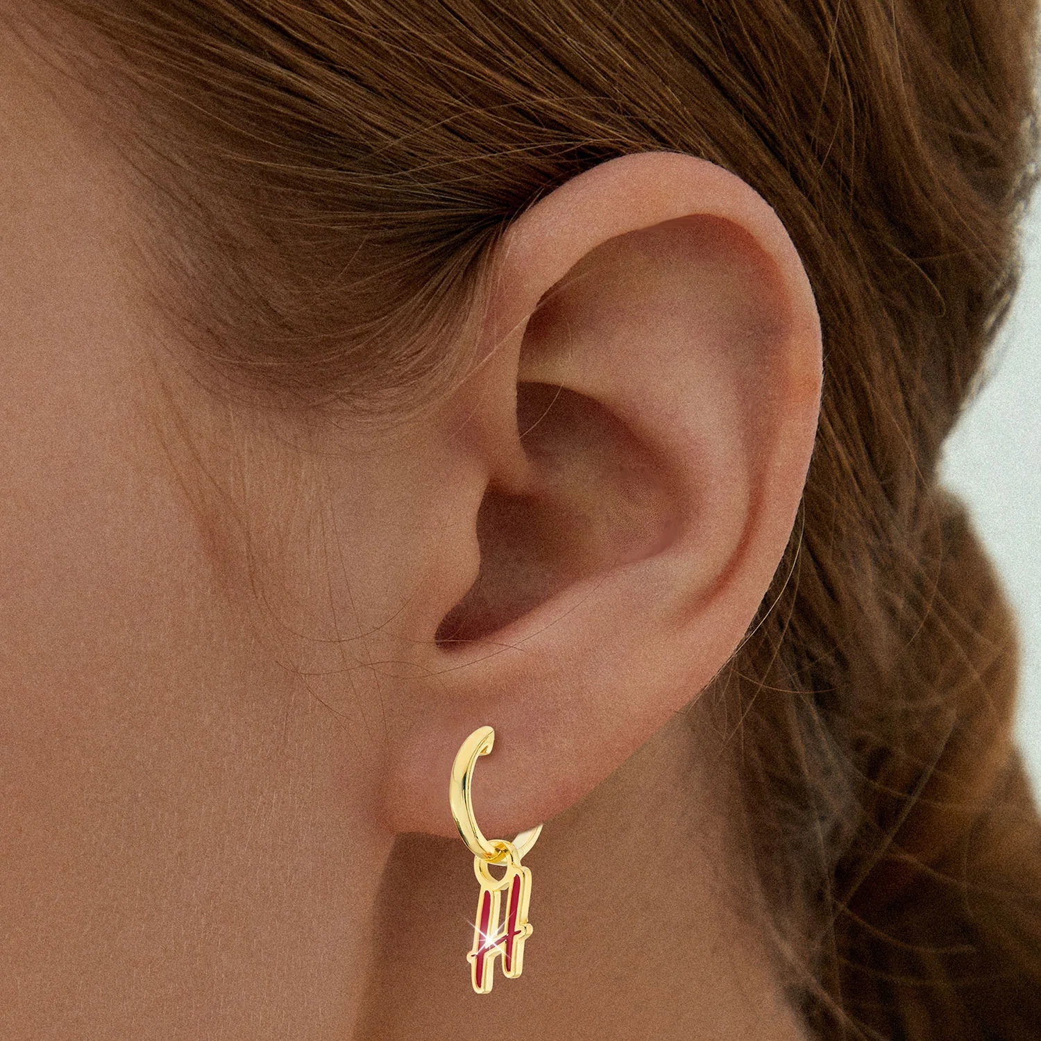 Enamel Uppercase Script Initial Huggie Hoop Earrings - Image 5