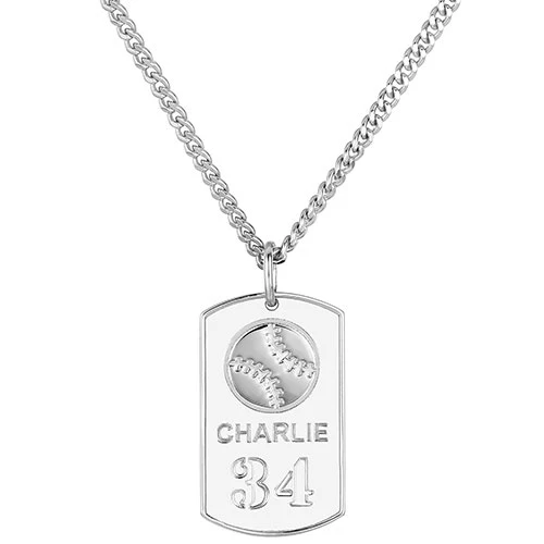 Engraved Baseball Dog Tag 20 Necklace