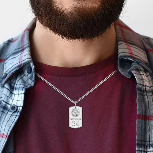 Engraved Baseball Dog Tag 20 Necklace - Image 2