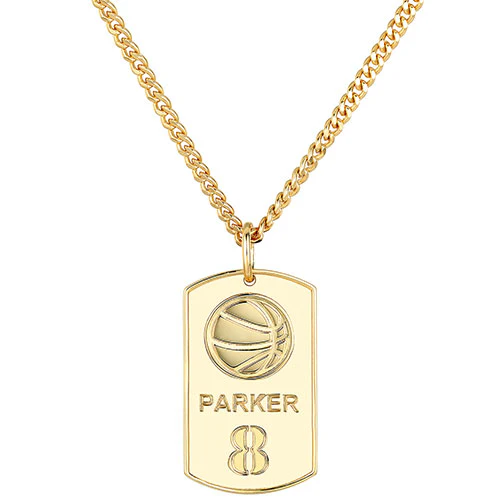 Engraved Basketball Dog Tag 20 Necklace - Image 3