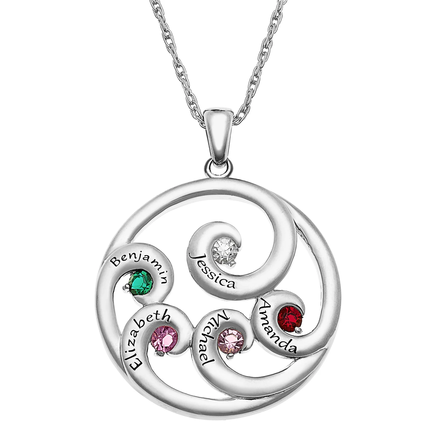 Engraved Circle Family Birthstone Necklace