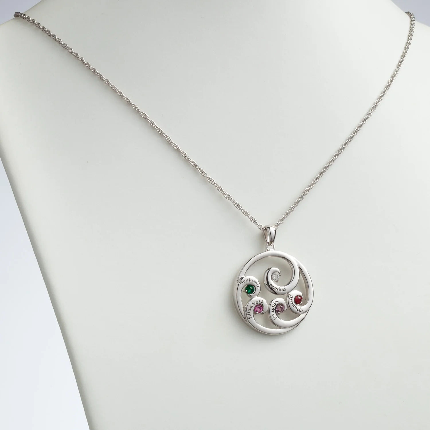 Engraved Circle Family Birthstone Necklace - Image 2