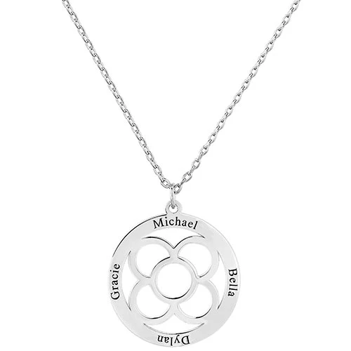 Engraved Circle with Flower Necklace - Image 2