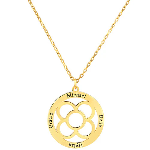 Engraved Circle with Flower Necklace - Image 4