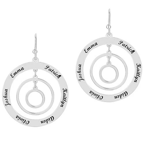 Engraved Concentric Circles Drop Earrings - Image 2